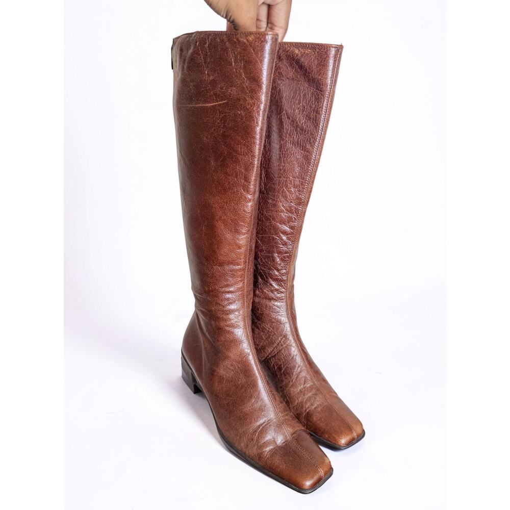 Sesto Meucci Italy Brown Riding Boots Square Toe Size 7N